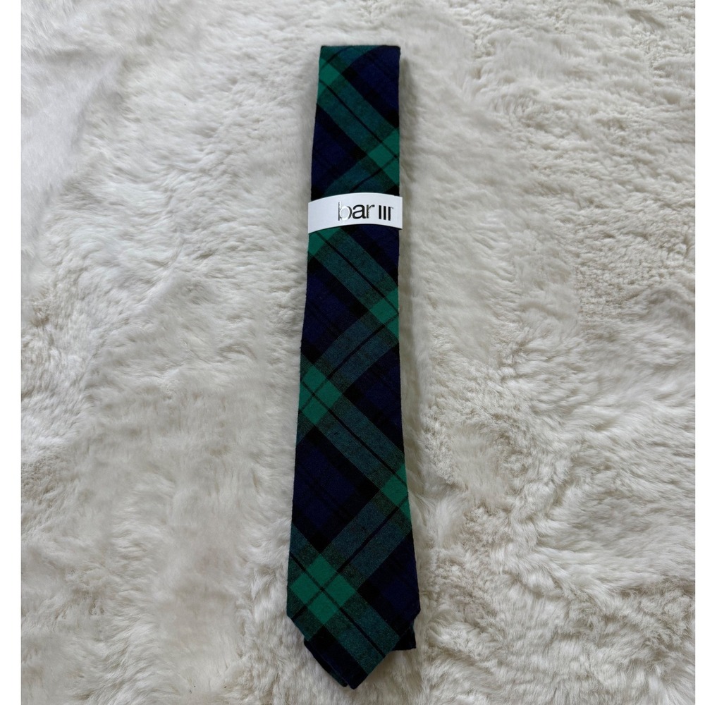 Bar III Necktie OS Green Navy Black Watch Tartan Plaid Skinny Slim NWT Academia